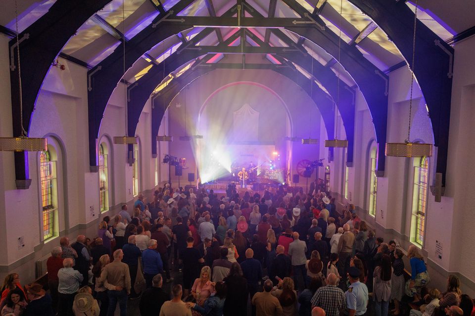 The crowd inside Castlerea Prison