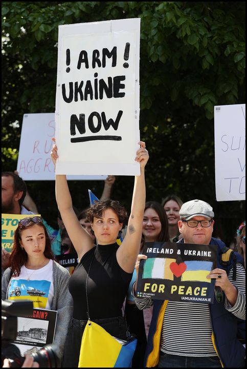 Olexandra Dashko from Kyiv taking part in the Ukranian Peace March in Dublin city today. Photo by Steve Humphreys