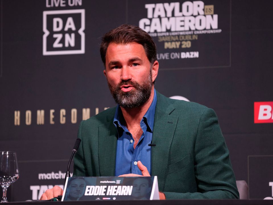 Promoter Eddie Hearn during the Taylor vs Cameron press conference at The Mansion House, Dublin. Picture: Damien Eagers/PA Wire.