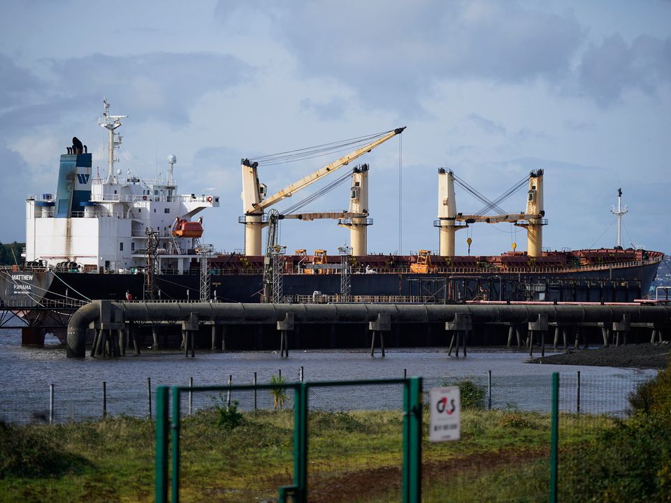 A general view of the MV Matthew cargo ship at Marino Port in Co Cork after it was seized by authorities. Photo: Niall Carson/PA Wire