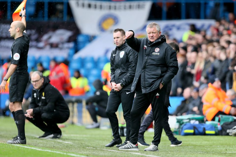 Sheffield United manager Chris Wilder (right) got the better of Leeds boss Marcelo Bielsa (second left) in the Championship (Richard Sellers/PA)