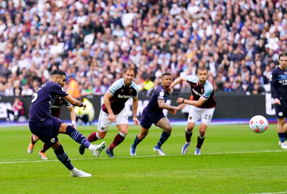 Manchester City’s Riyad Mahrez saw his penalty saved (Adam Davy/PA)