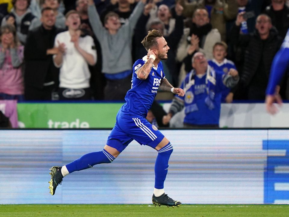 Leicester City's James Maddison celebrates scoring their side's third goal of the game during the Premier League match at King Power Stadium, Leicester. Picture date: Monday October 3, 2022.