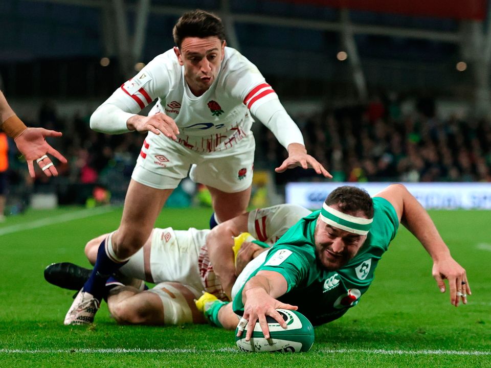 Ulster's Rob Herring dots down for Ireland's fourth try