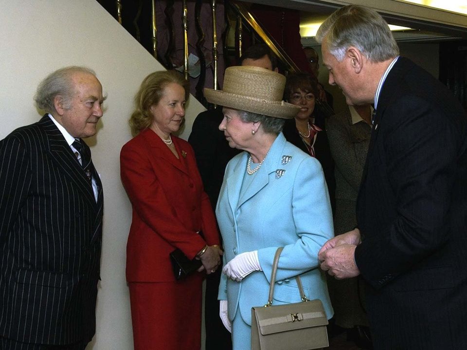Lady Tindle and Sir Ray Tindle meet the Queen at the Newspaper Society Golden Jubilee Luncheon at The Savoy The Strand London (PA)