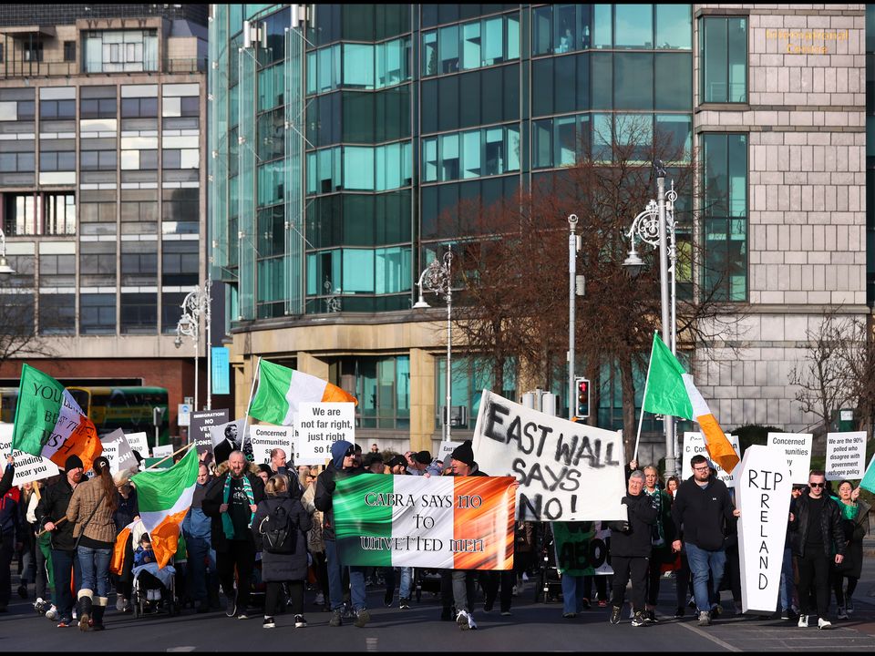 Anti-immigration protestors take to the street of Dublin. Photo: Steve Humphreys