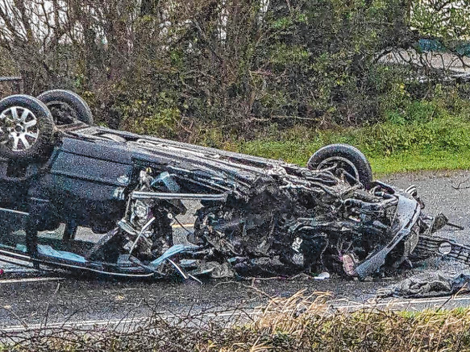A car overturned during the crash near Ennistymon, Co Clare