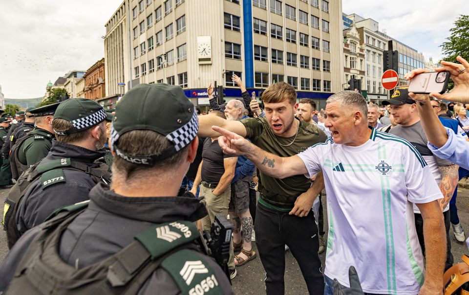 An anti-immigration protest takes place in Belfast City Centre on August 3rd 2024 (Photo by Kevin Scott)