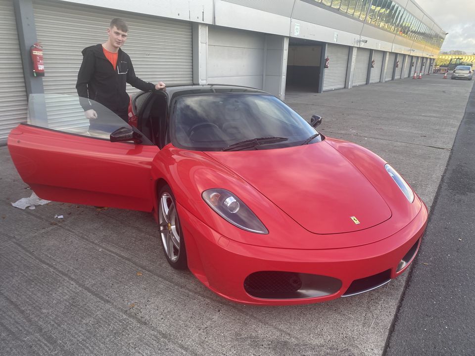 Aaron Farrell enjoying his time at Mondello Park in a Ferrari Spider
