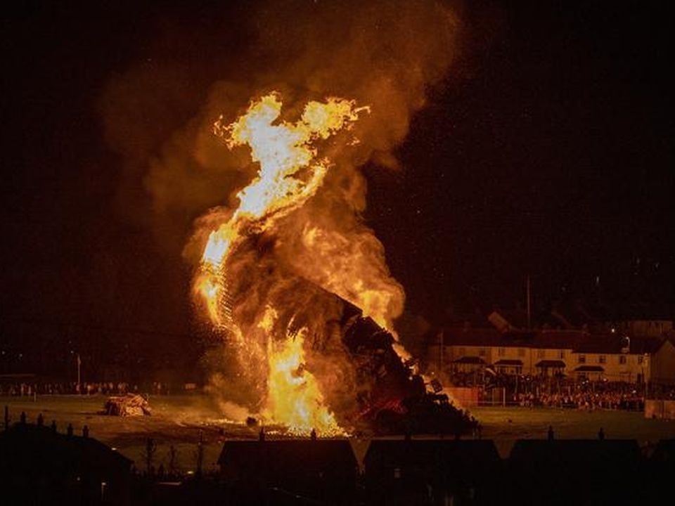 Craigyhill loyalist bonfire in Larne, Co Antrim, on the Eleventh Night (Liam McBurney/PA)