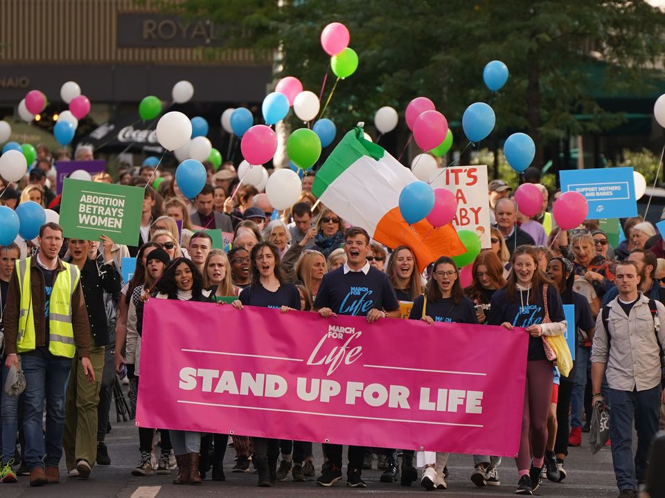 Pro Life campaigners take part in the March for Life Campaign in Dublin city centre. The Campaign are calling for better support for women in crisis pregnancies as part of a three year review into Irelands Abortion legislation. Picture date: Saturday September 17, 2022.