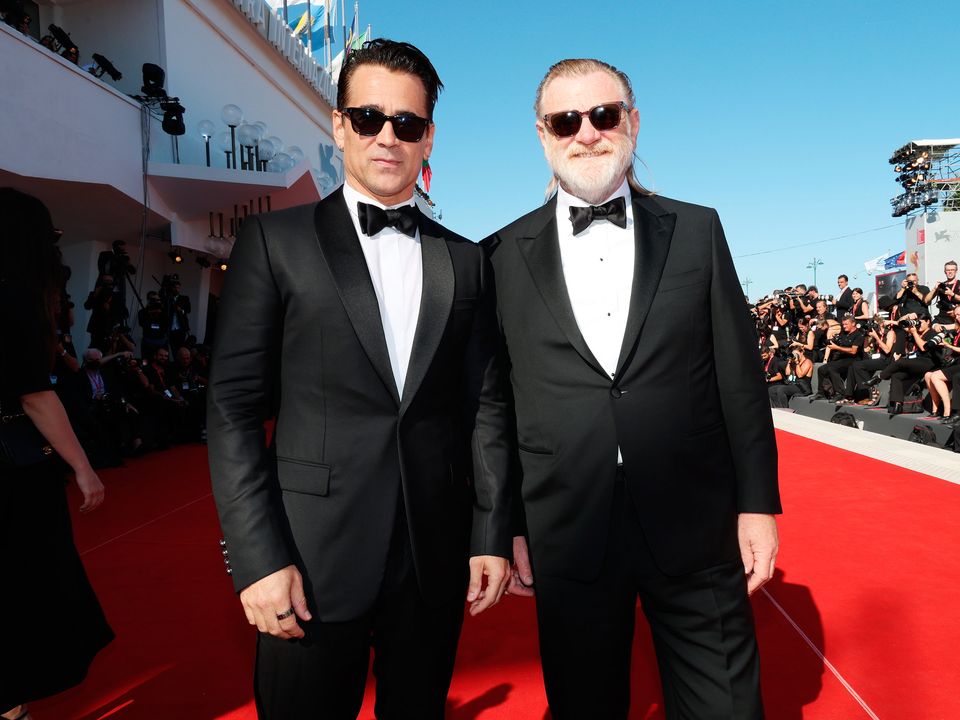 VENICE, ITALY - SEPTEMBER 05: Colin Farrell and Brendan Gleeson attend "The Banshees Of Inisherin" red carpet at the 79th Venice International Film Festival on September 05, 2022 in Venice, Italy. (Photo by Pascal Le Segretain/Getty Images)