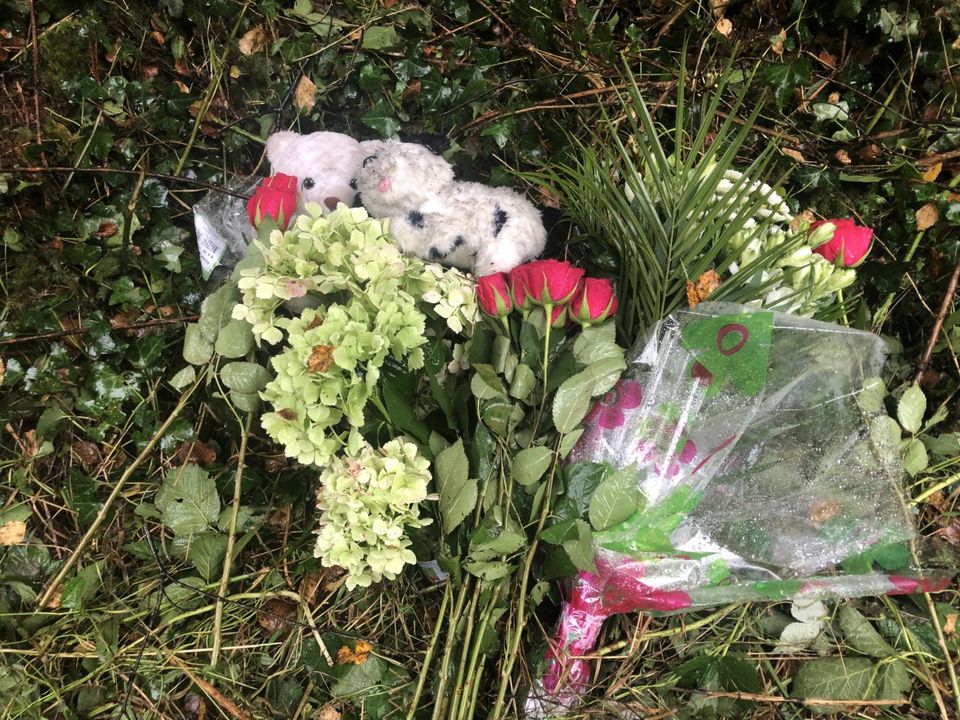 Flowers and teddies left at the scene of the tragedy