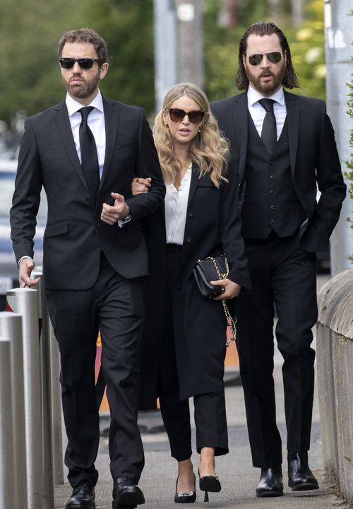 Actress, Amy Huberman pictured with her brothers, Mark and Paul at Massey Bros Funeral Home, Blackrock for the Kaddish of their father, Harold Huberman. Picture Colin Keegan, Collins Dublin