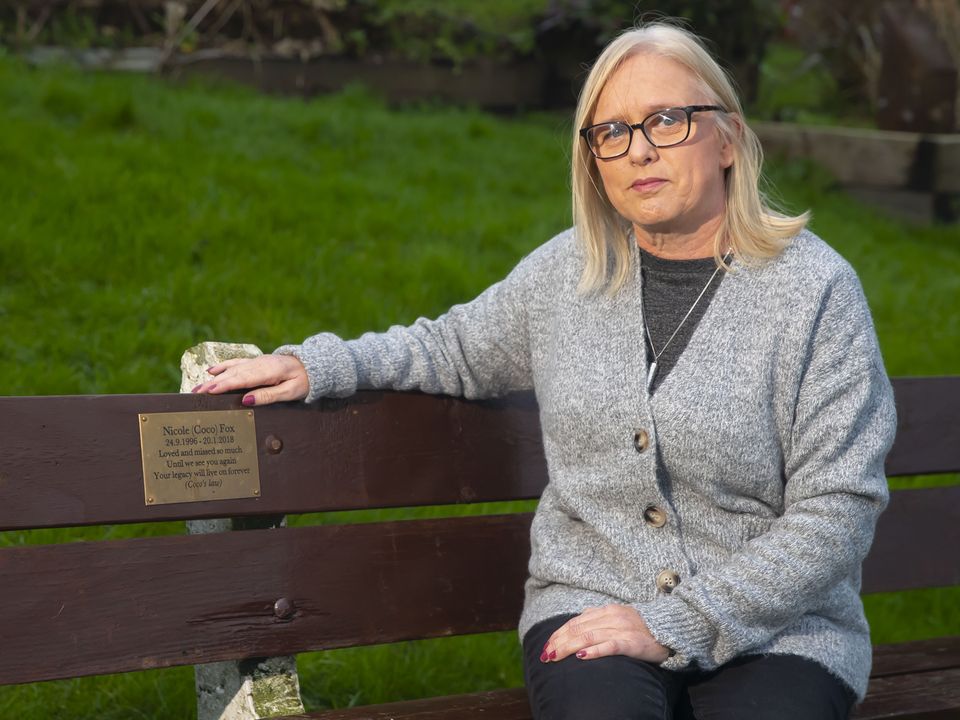 Jackie Fox pictured on a bench in Courtown that is dedicated to her daughter, ’Coco’
