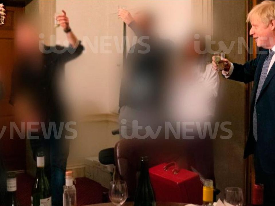 Party: Boris Johnson makes a toast in the image released by ITV News. Credit: ITV News