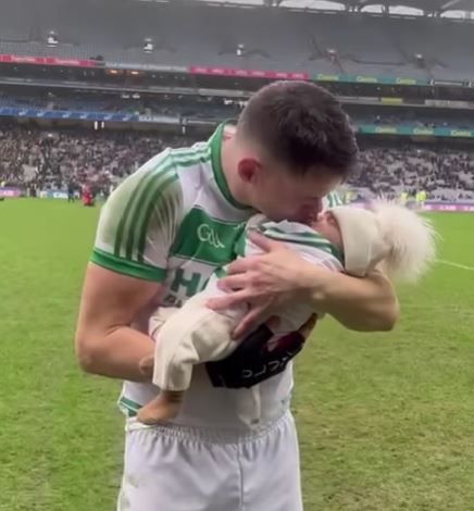 Niamh shared a sweet video of TJ kissing his baby daughter after the win.