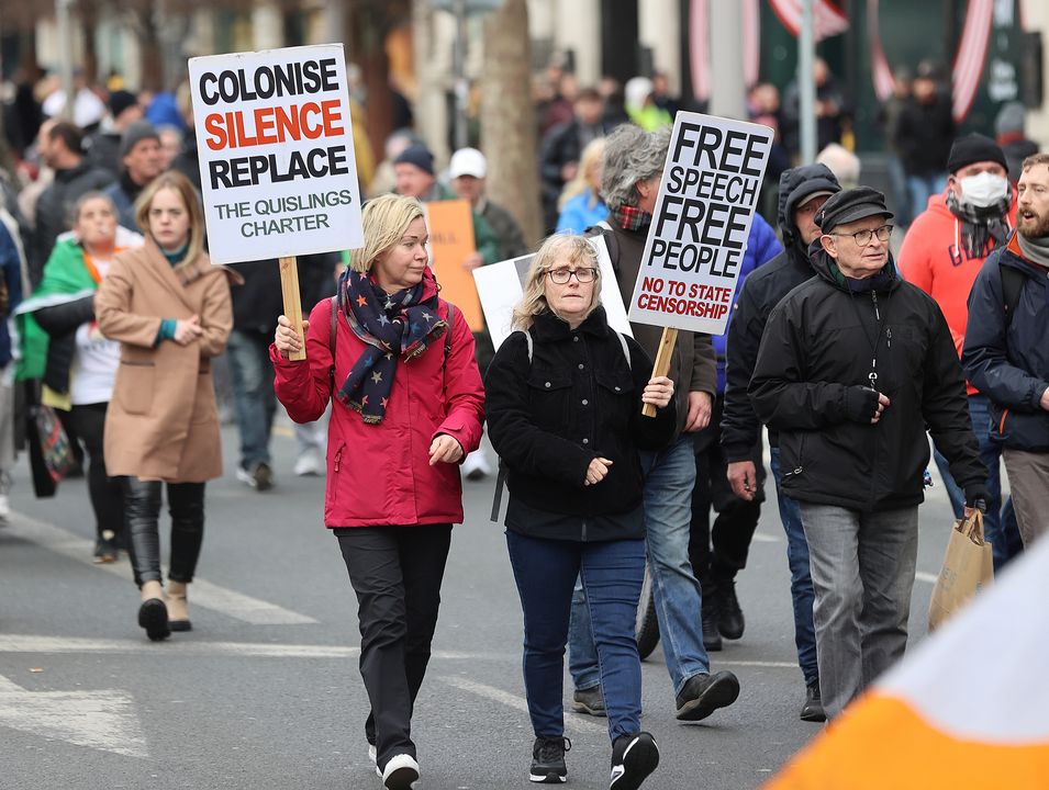Protesters at the march make their way along O'Connell Street from the Garden of Remembrance