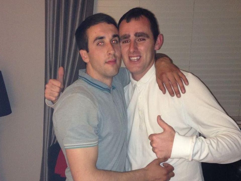 Christopher Coakley (left), pictured here with Derek Hutch who was shot dead by the Kinahan cartel near Wheatfield Prison in 2018
