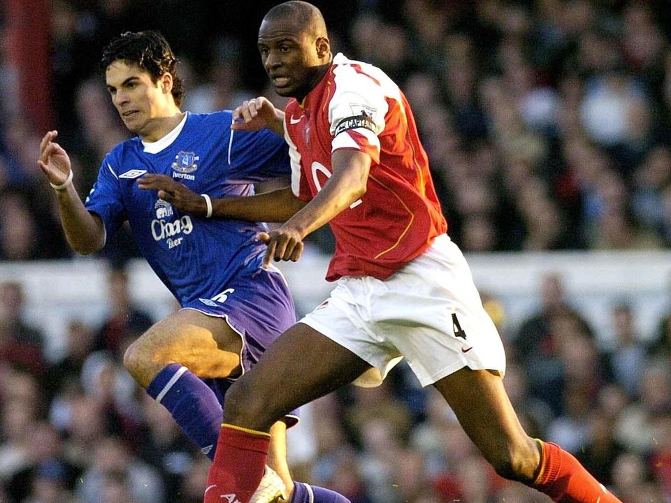 Palace manager Patrick Vieira, pictured in action against Mikel Arteta during their playing days, is not surprised by Arsenal’s progress under the Spaniard (Rebecca Naden/PA Images).