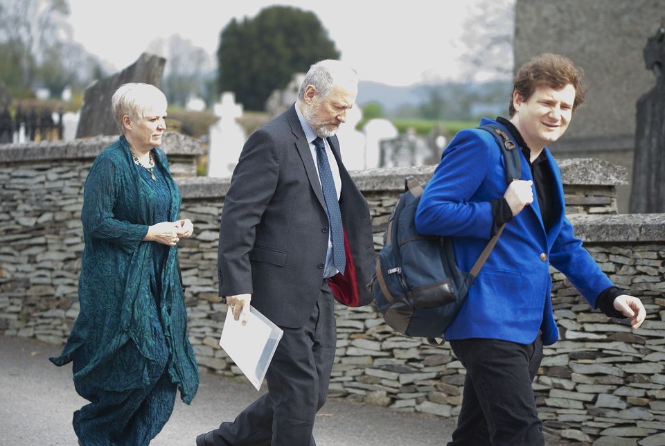 Imogen, John and Matthew Sheeran arriving at funeral of Anne Mary Sheeran in Monaseed Church on Wednesday. Pic: Jim Campbell