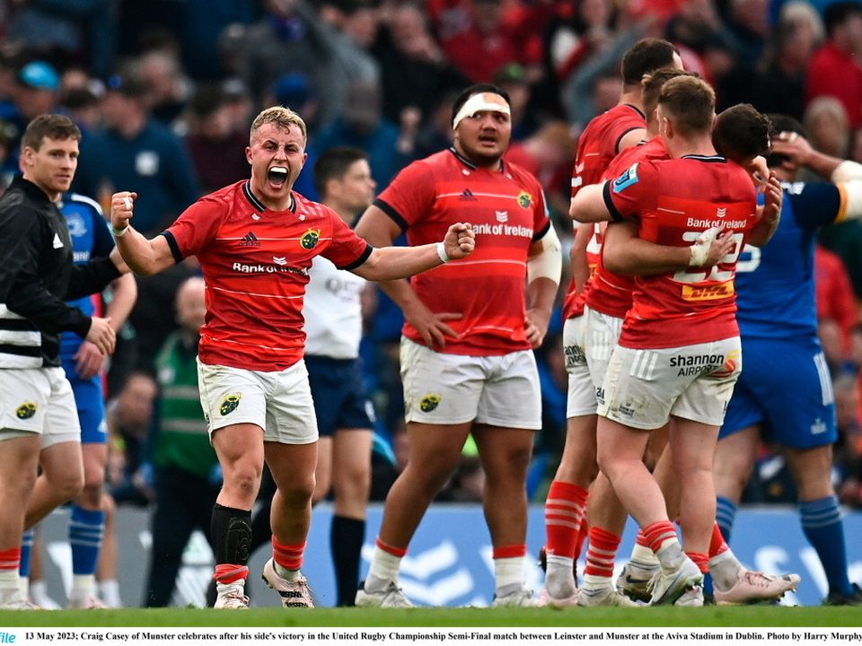 Craig Casey of Munster celebrates after his side's victory