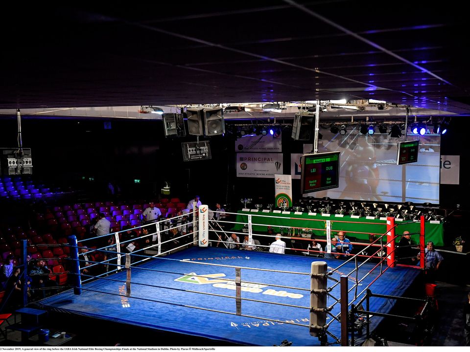 A general view of the ring the National Stadium in Dublin. Elite boxers will miss out on the chance to gain prize money as disagreements over the inclusion of Russian athletes has led to the IABA's decision. Photo: Piaras Ó Mídheach/Sportsfile