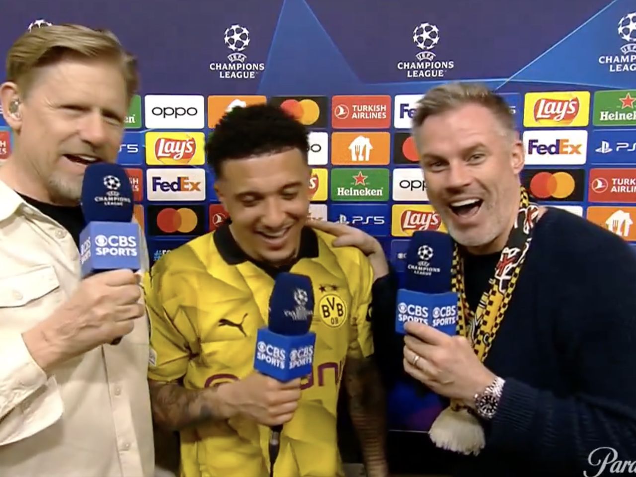 Jamie Carragher interviews Jadon Sancho after drinking eight pints in ...