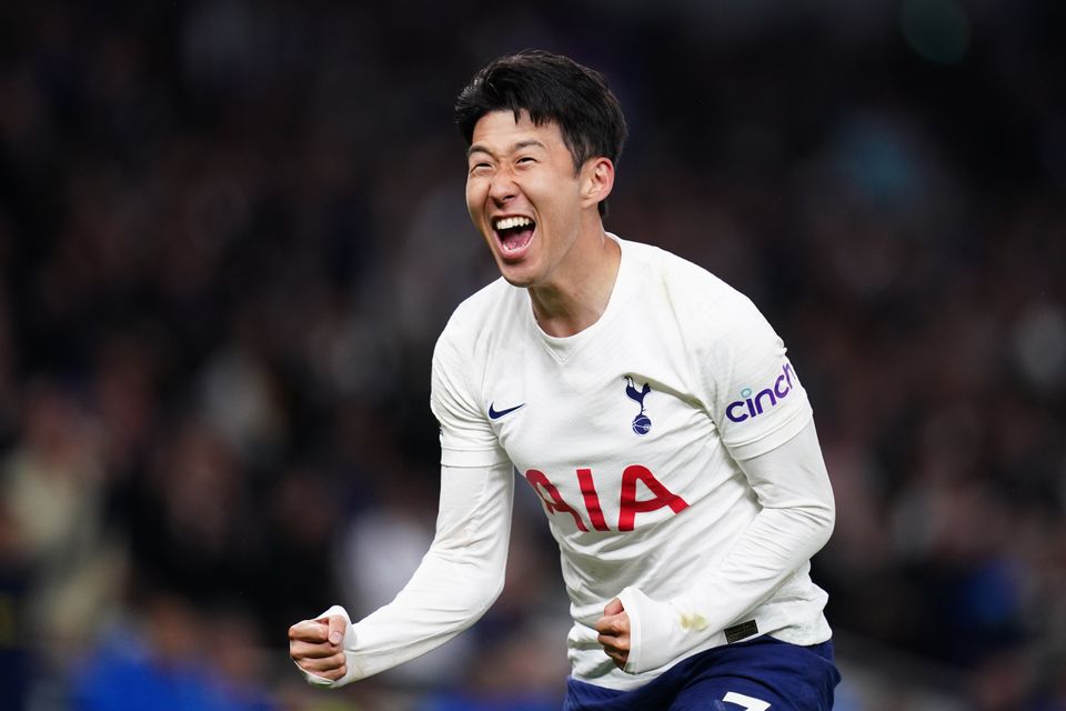 Son Heung-min celebrates Tottenham’s third (John Walton/PA).