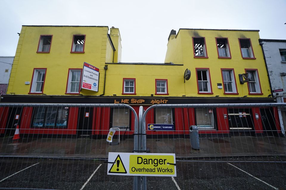 A former pub on Thorncastle Street in the Ringsend area of ​​Dublin. It was set on fire on New Year's Eve after false rumors spread that it would be used as accommodation for asylum seekers (Brian Lawless/Pennsylvania)