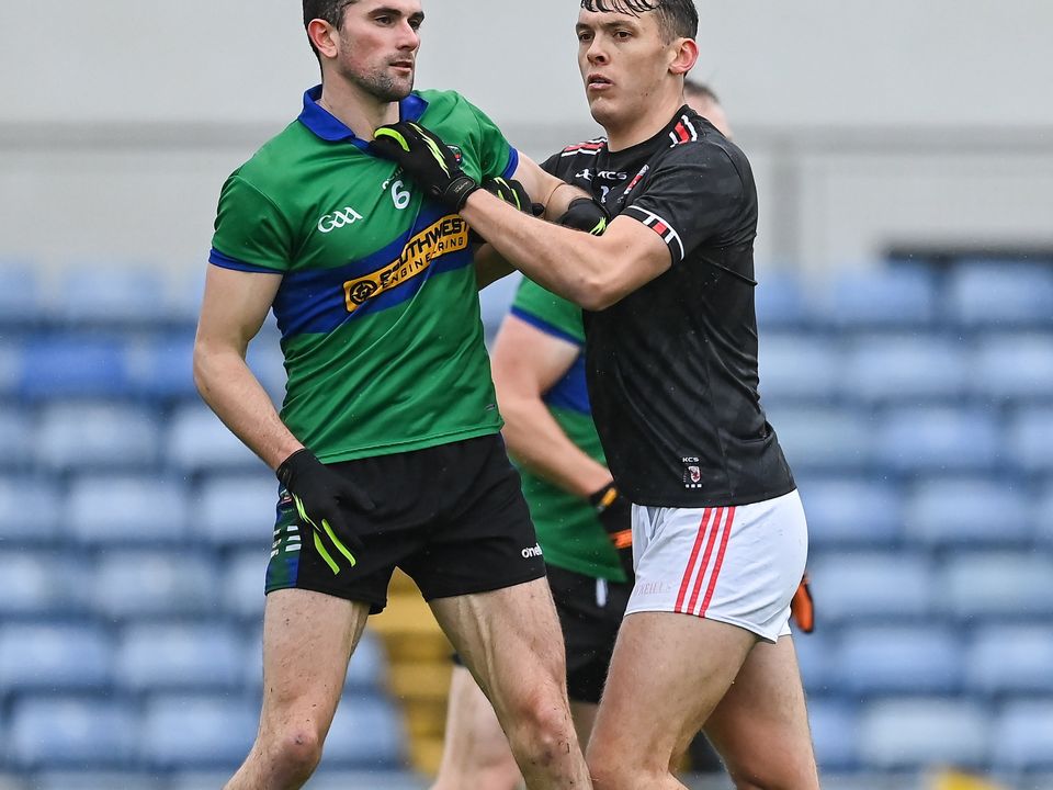 16 October 2022; Mark O'Connor of Dingle, left, and David Clifford of East Kerry during the Kerry County Senior Football Championship semi-final match between East Kerry and Dingle at Austin Stack Park in Tralee, Kerry. Photo by Brendan Moran/Sportsfile