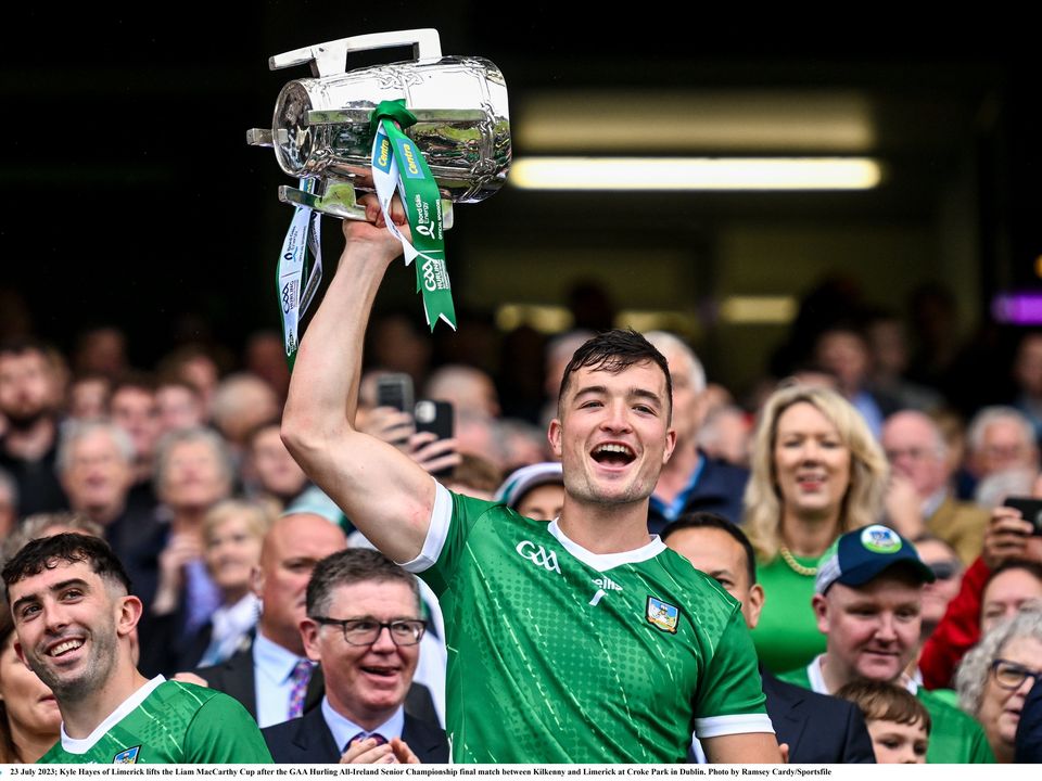 Limerick's Kyle Hayes lifts the Liam MacCarthy Cup after victory over Kilkenny in this year's All-Ireland SHC final. Photo: Ramsey Cardy/Sportsfile