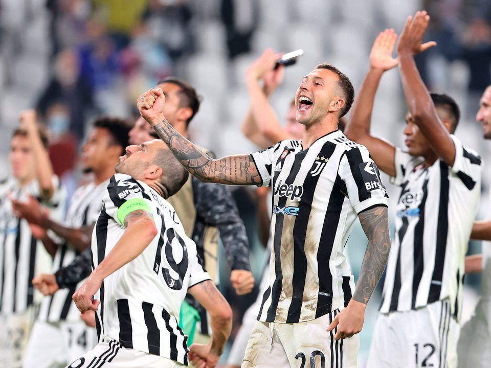 Juventus' Federico Bernardeschi (centre) and team-mates celebrate victory over Chelsea
