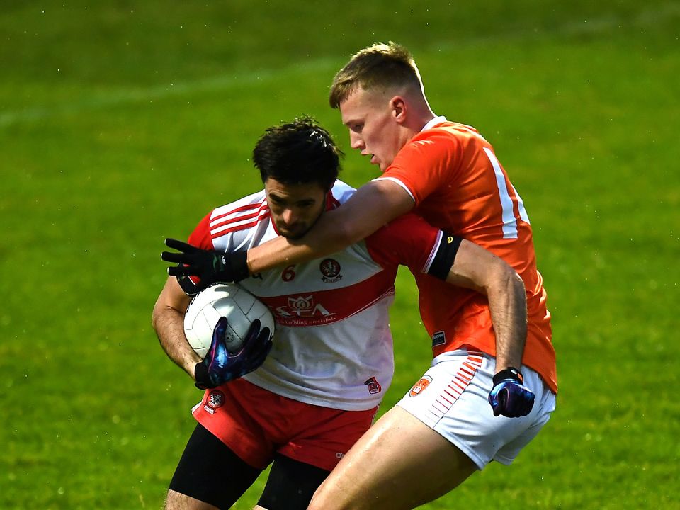 Chrissy McKaigue of Derry and Rian O'Neill  had fine seasons and enter Spillane's chart. Photo: David Fitzgerald/Sportsfile