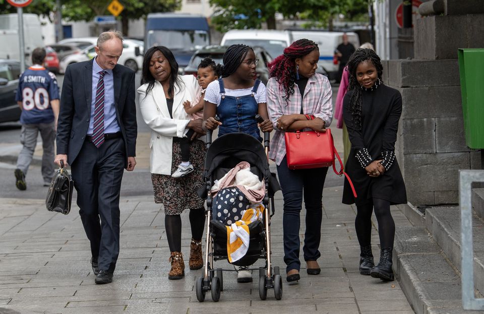 Kenmare solicitor Conor Murphy and the family of the late Zimbabwean native Tatenda Mukwata RIP arrive at Tralee Court for her inquest. Pictured (from left): Catherine Mukwata (mother of the late Tatenda) along with  Tatenda's children Eva, Munashe, Rutendo and Sherley  Photo by Domnick Walsh.