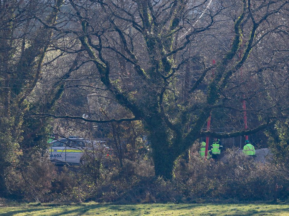 Gardai outside Midleton, Co Cork where partial skeletal remains were found on the new Midleton to Youghal Greenway in January 2021. Photo: Niall Carson/PA Wire