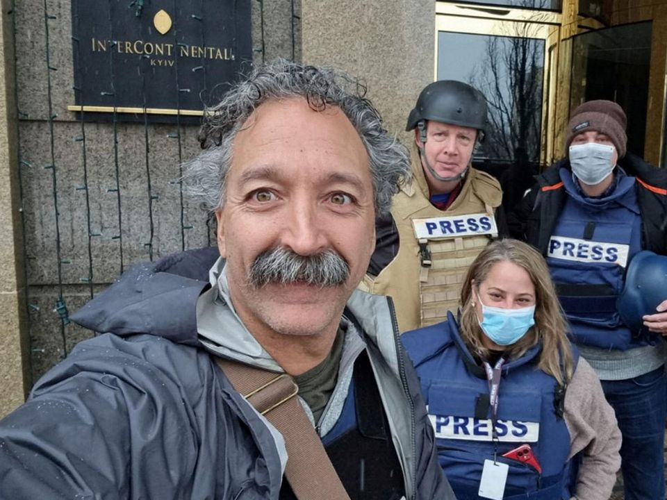 Pierre Zakrzewski poses for a selfie with colleagues Steve Harrigan, Yonat Frilling and Ibrahim Hazboun in Kyiv, Ukraine (Photo: FOX News Sunday/Handout via REUTERS)