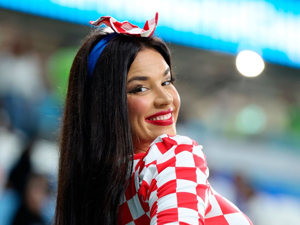 AL WAKRAH, QATAR - DECEMBER 05: Ivana Knoll, former Miss Croatia, poses for a photo prior to the FIFA World Cup Qatar 2022 Round of 16 match between Japan and Croatia at Al Janoub Stadium on December 05, 2022 in Al Wakrah, Qatar. (Photo by Alex Grimm/Getty Images)