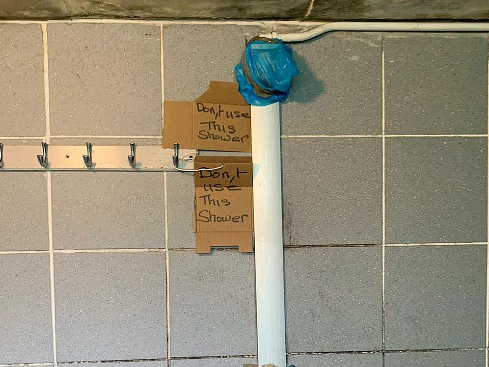 Broken shower facilities at the Corinthians boxing club