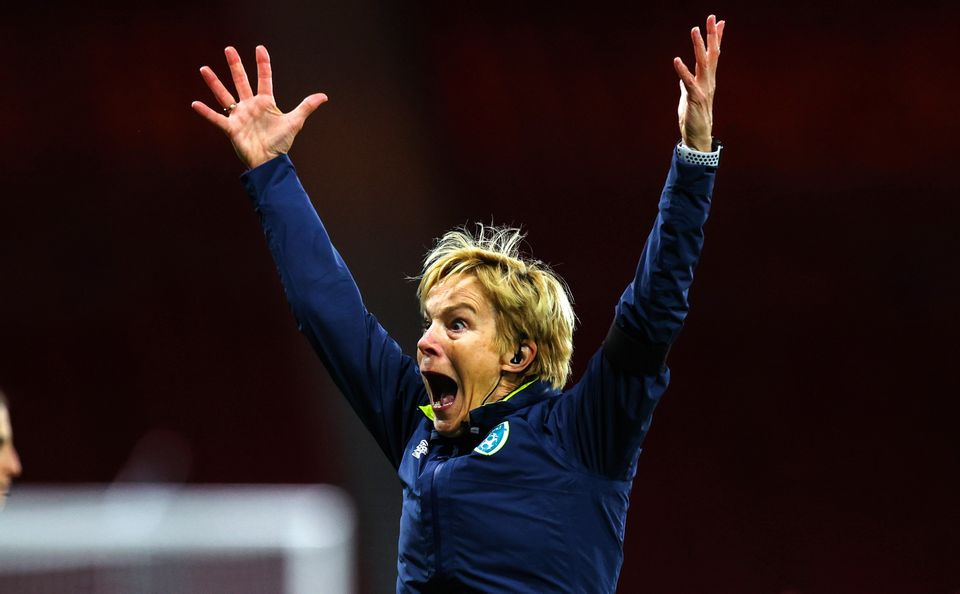 Republic of Ireland manager Vera Pauw celebrates her side qualifying for the World Cup