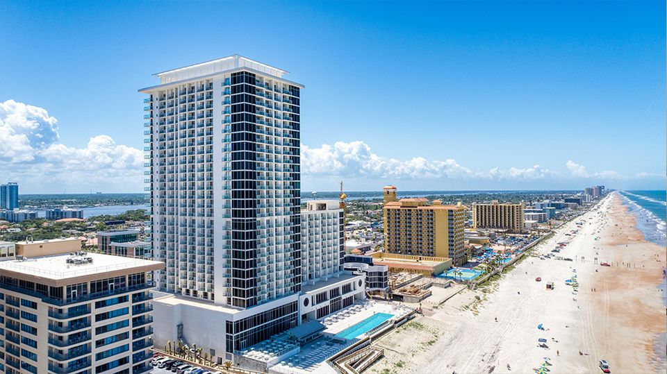 The towering hotel