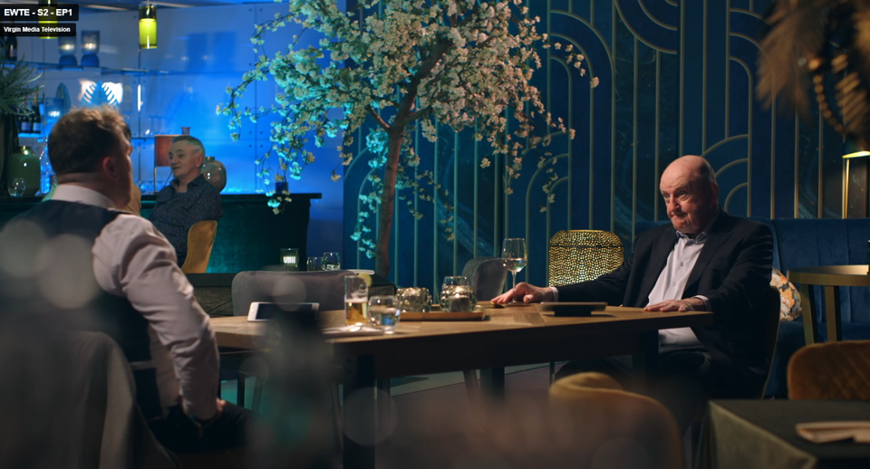 George Hook and Martin ‘Beanz’ Ward talk during Virgin Media’s Eating With The Enemy