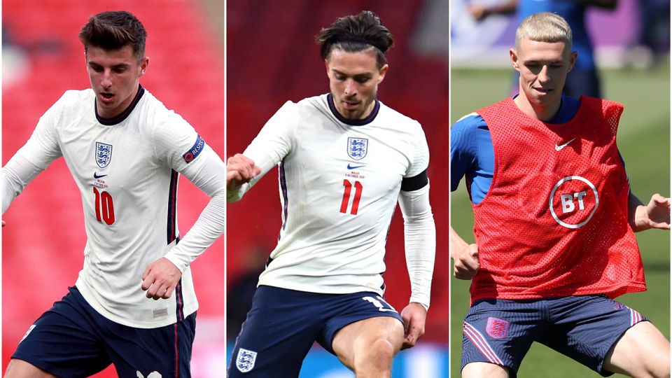 Mason Mount, Jack Grealish and Phil Foden (PA)