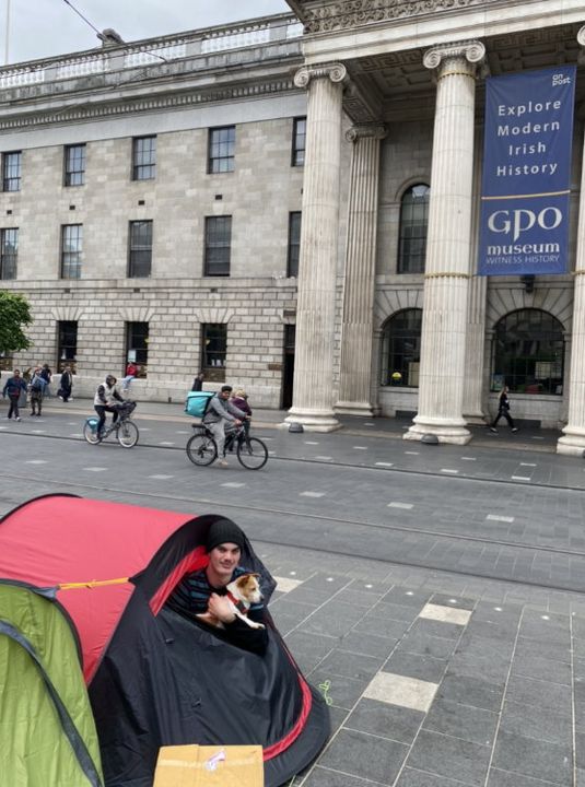 Kes who is staying in a tent on O'Connell Street