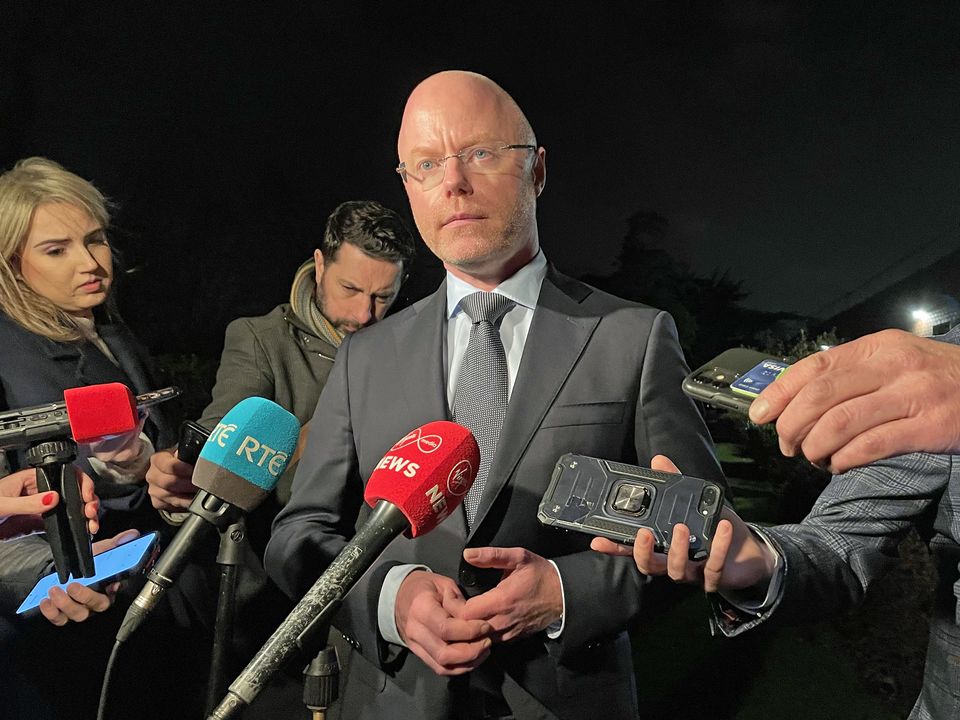 Health Minister Stephen Donnelly speaks to the media outside the Beaumont Hospital in Dublin, after a record number of patients were recorded on trolleys in hospitals across Ireland.  Picture date: Tuesday January 3, 2023.