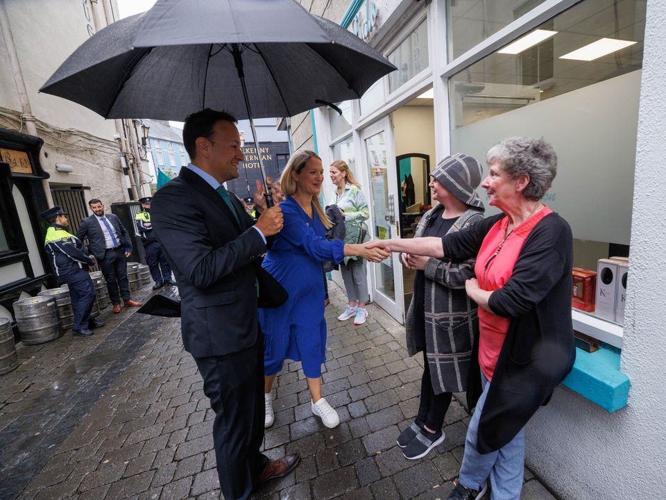 Tánaiste Leo Varadkar and Justice Minister Helen McEntee in Kilkenny yesterday for the Fine Gael parliamentary party think-in. Photo: Dylan Vaughan.
