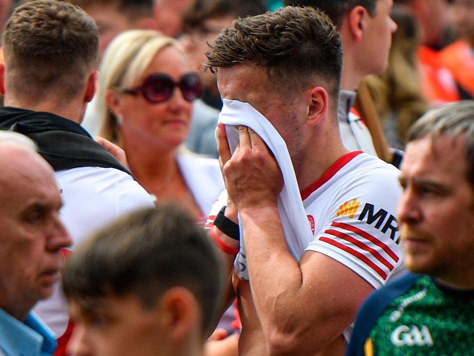 Michael McKernan of Tyrone after the defending All-Ireland champions were knocked out by Armagh yesterday. Photo by Ramsey Cardy/Sportsfile