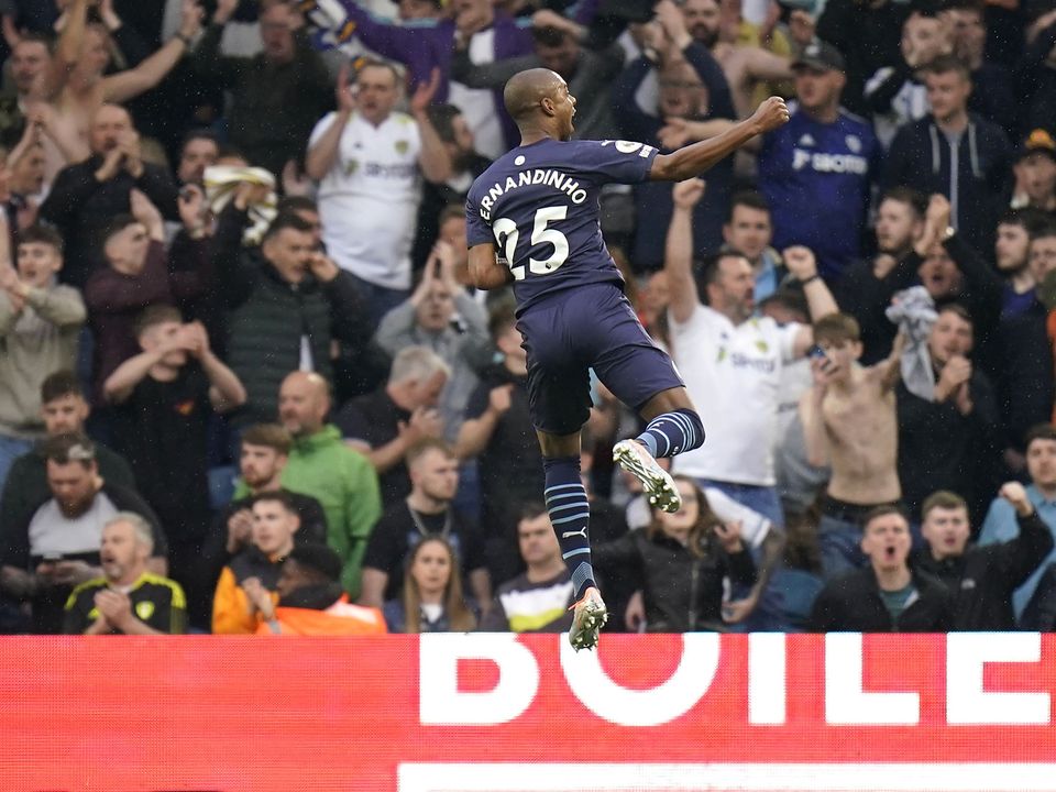 Fernandinho celebrates Manchester City’s fourth goal (Danny Lawson/PA)