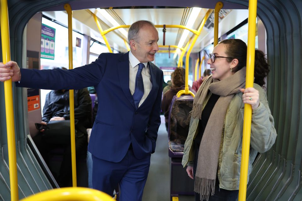 Fianna Fail Leader Micheal Martin TD pictured on the Luas at St Stephens Green in Dublin this afternoon