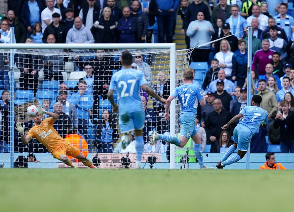 Raheem Sterling’s late goal completed the scoring for Manchester City (Martin Rickett/PA)